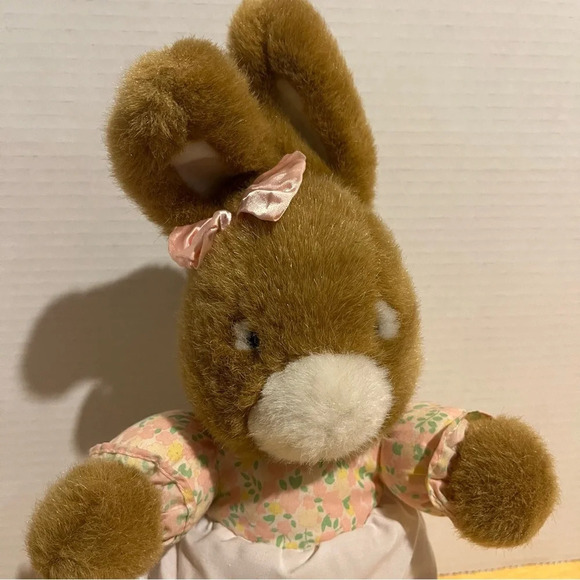 Vintage 1987 Prestige Toy Corp. “Rabbit”Plush Brown Wearing Dress & Pink Bow - Picture 2 of 7